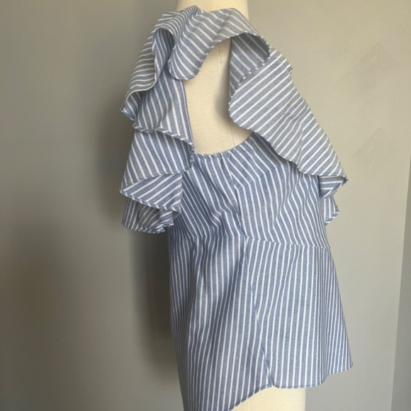 Veronica Beard Grant Multiway  Striped Ruffle Cold Shoulder Cocktail Blouse Top - Picture 7 of 11